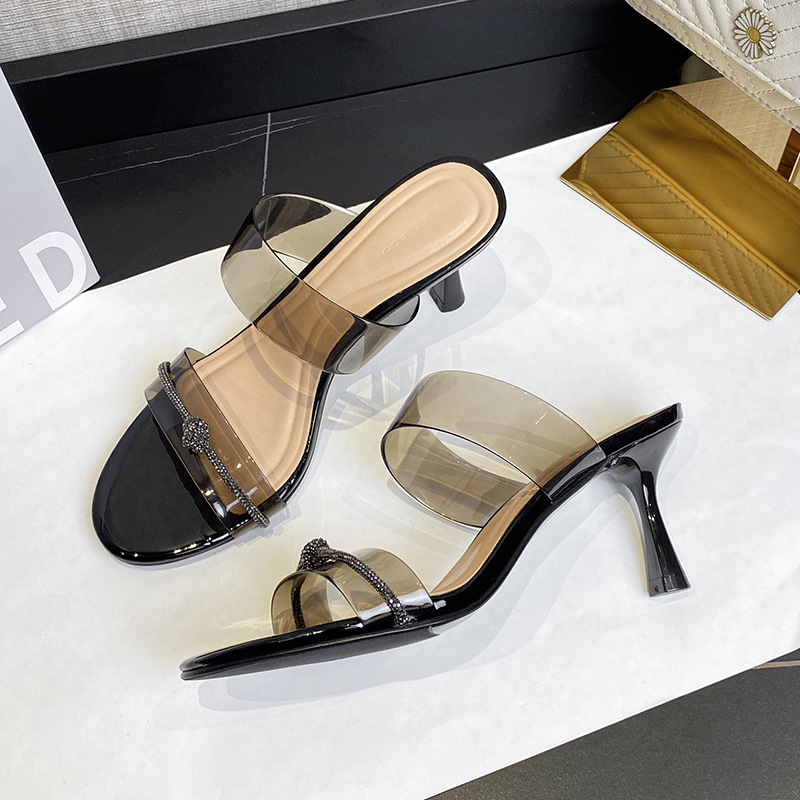 Transparent high heels with stilettos and rhinestones 15