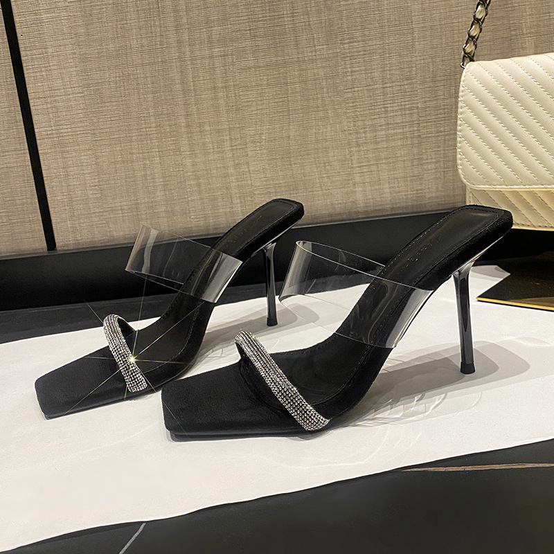 Rhinestones one-strap high heels transparent 35