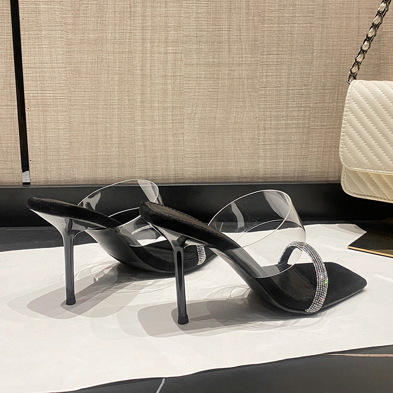 Rhinestones one-strap high heels transparent 35