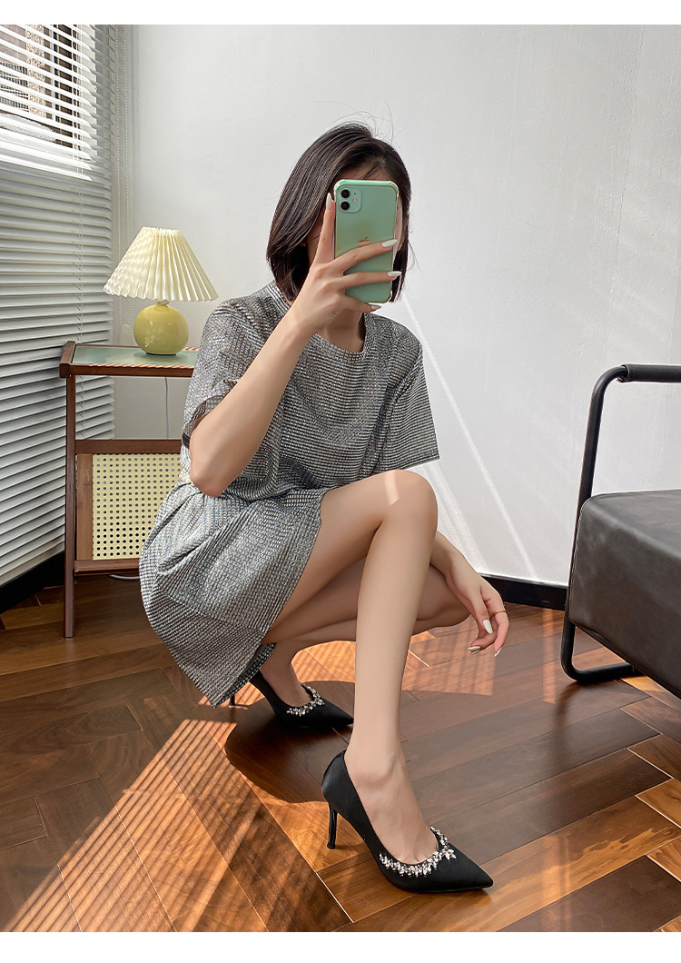 Black chain rhinestone stiletto pumps 94