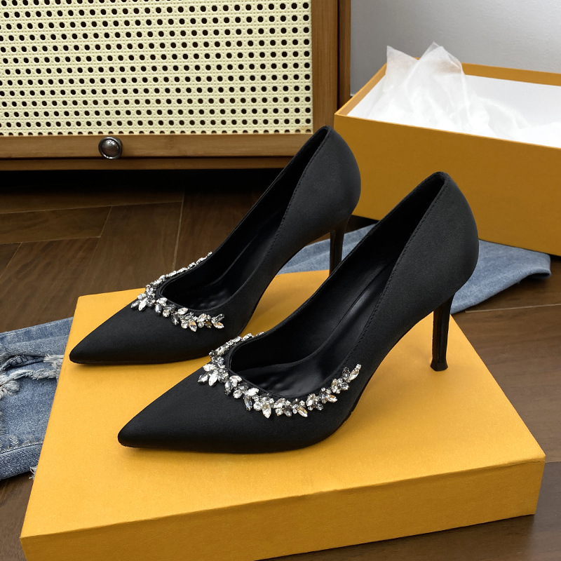 Black chain rhinestone stiletto pumps 94 01