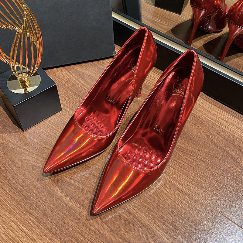 Laser red patent leather pointed high heels stiletto 64