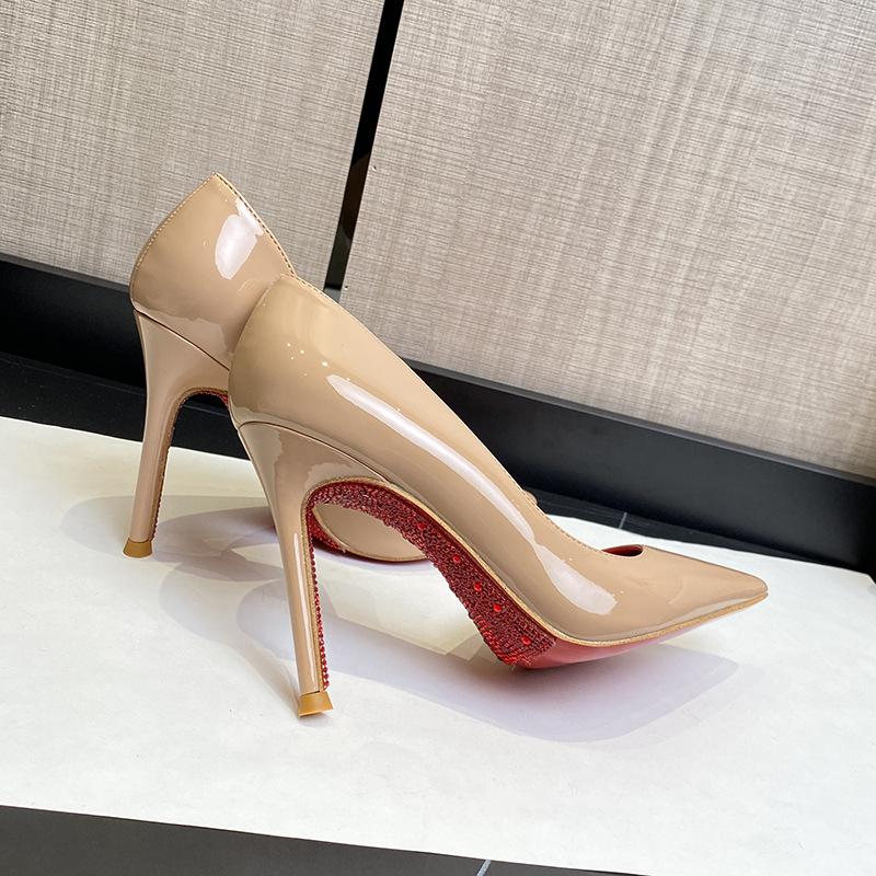 Pointed toe shallow nude rhinestone side stiletto 66