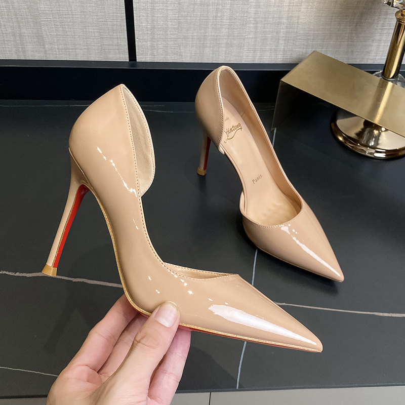 Side hollow red bottom nude high heels 54